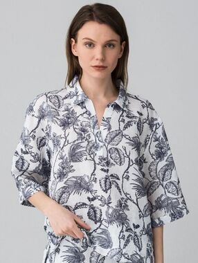 Manor Pure Linen Leaf Print Blouse Size 36